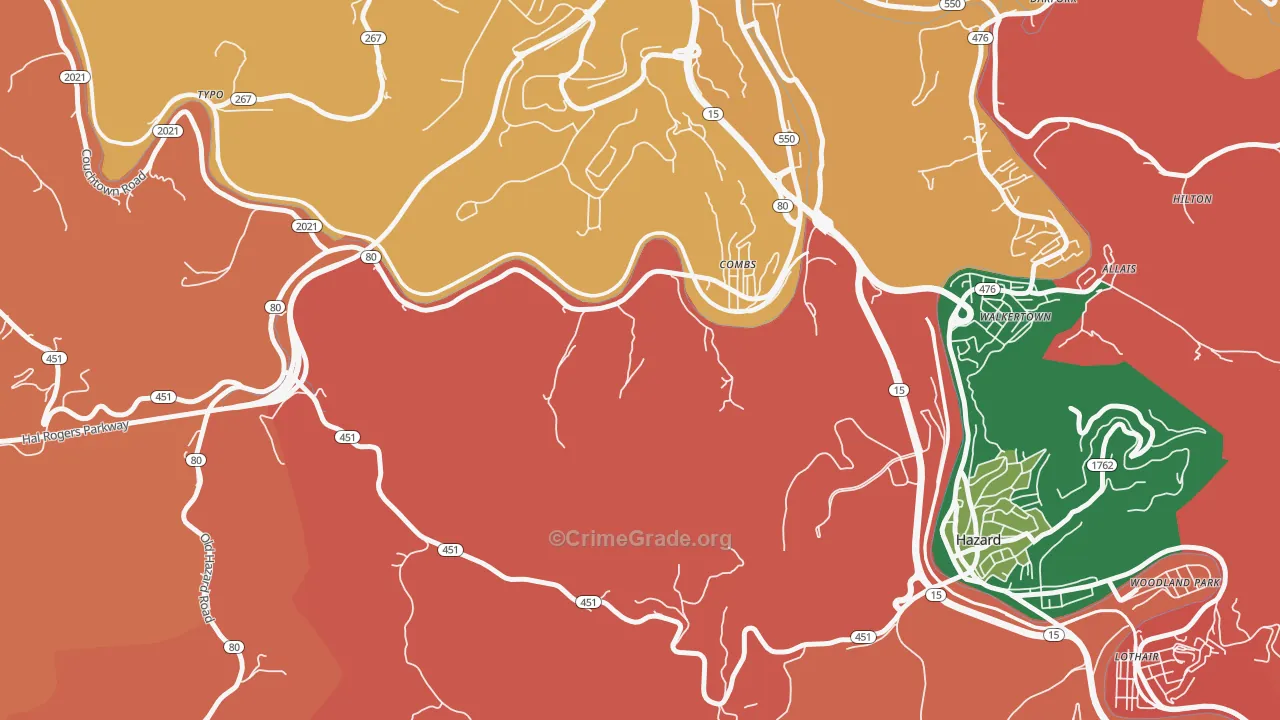 Combs, KY Map of Theft Rates