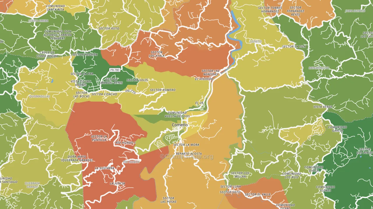 Comerio Municipio, PR Map of Theft Rates