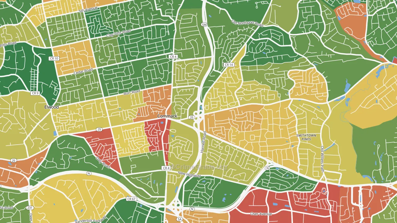 Commack, NY Map of Theft Rates