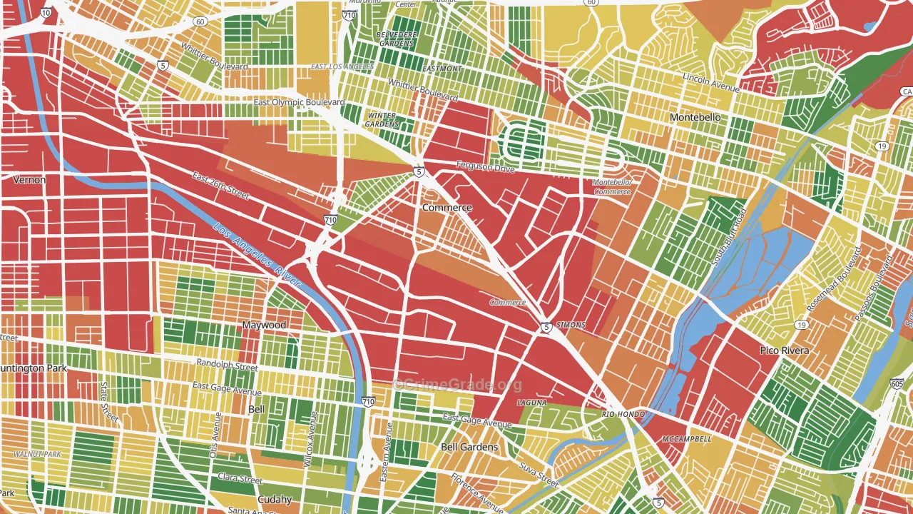 Commerce, CA Map of Theft Rates