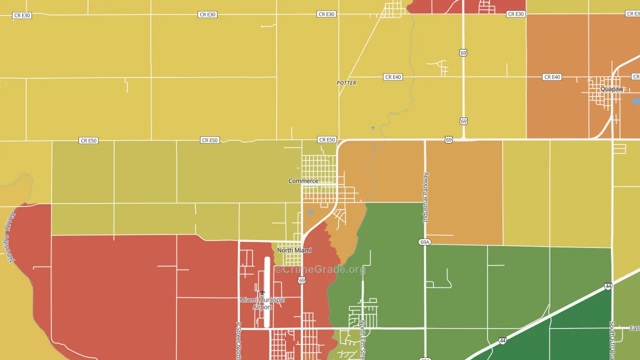 Commerce, OK Map of Theft Rates