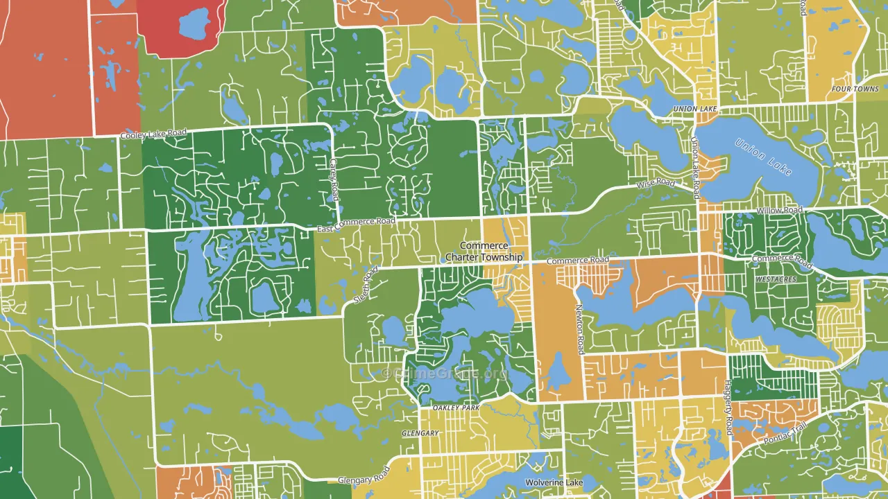 Commerce Township, MI Map of Theft Rates