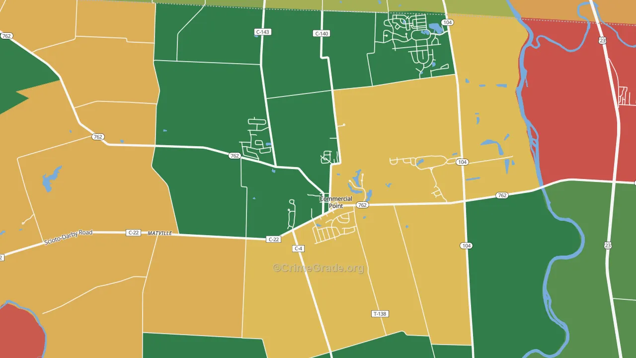 Commercial Point, OH Map of Theft Rates