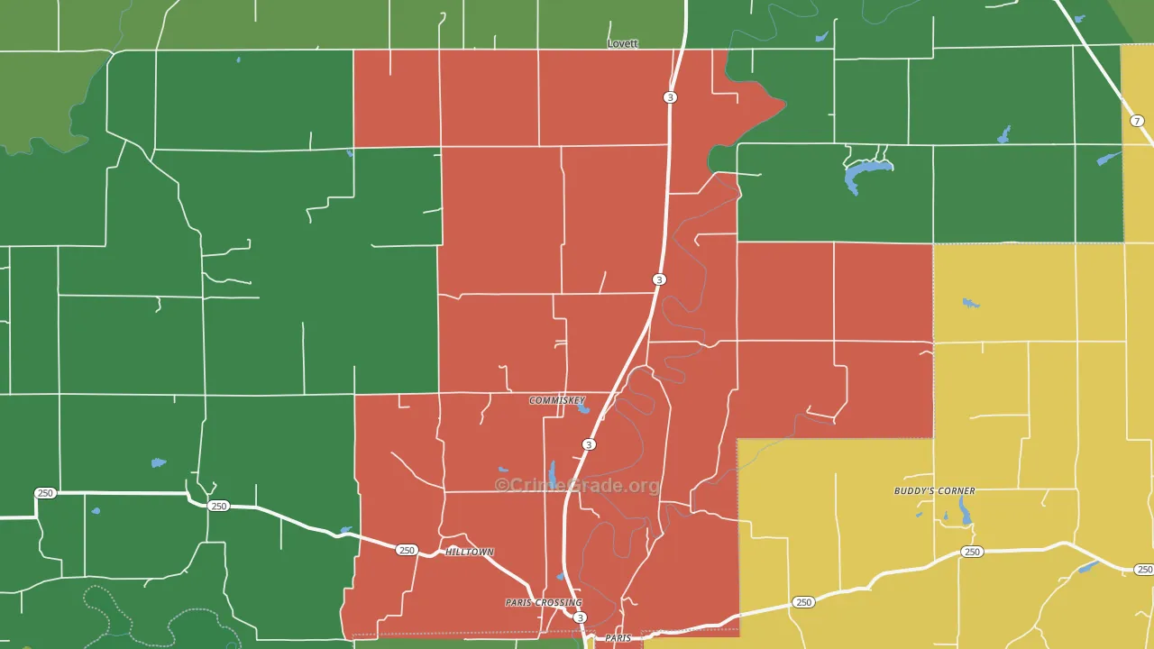 Commiskey, IN Map of Theft Rates