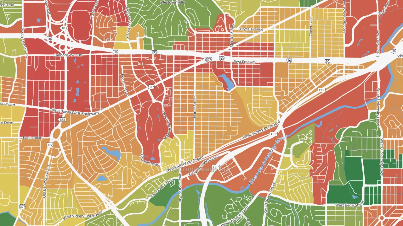 Como, Fort Worth, TX Map of Theft Rates