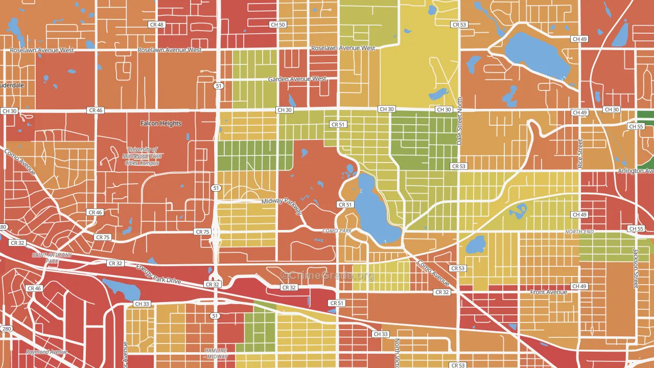 Como, St. Paul, MN Map of Theft Rates