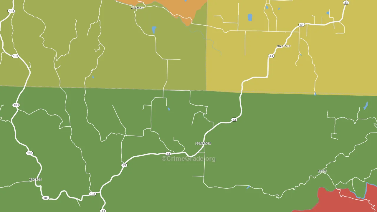 Compton, AR Map of Theft Rates