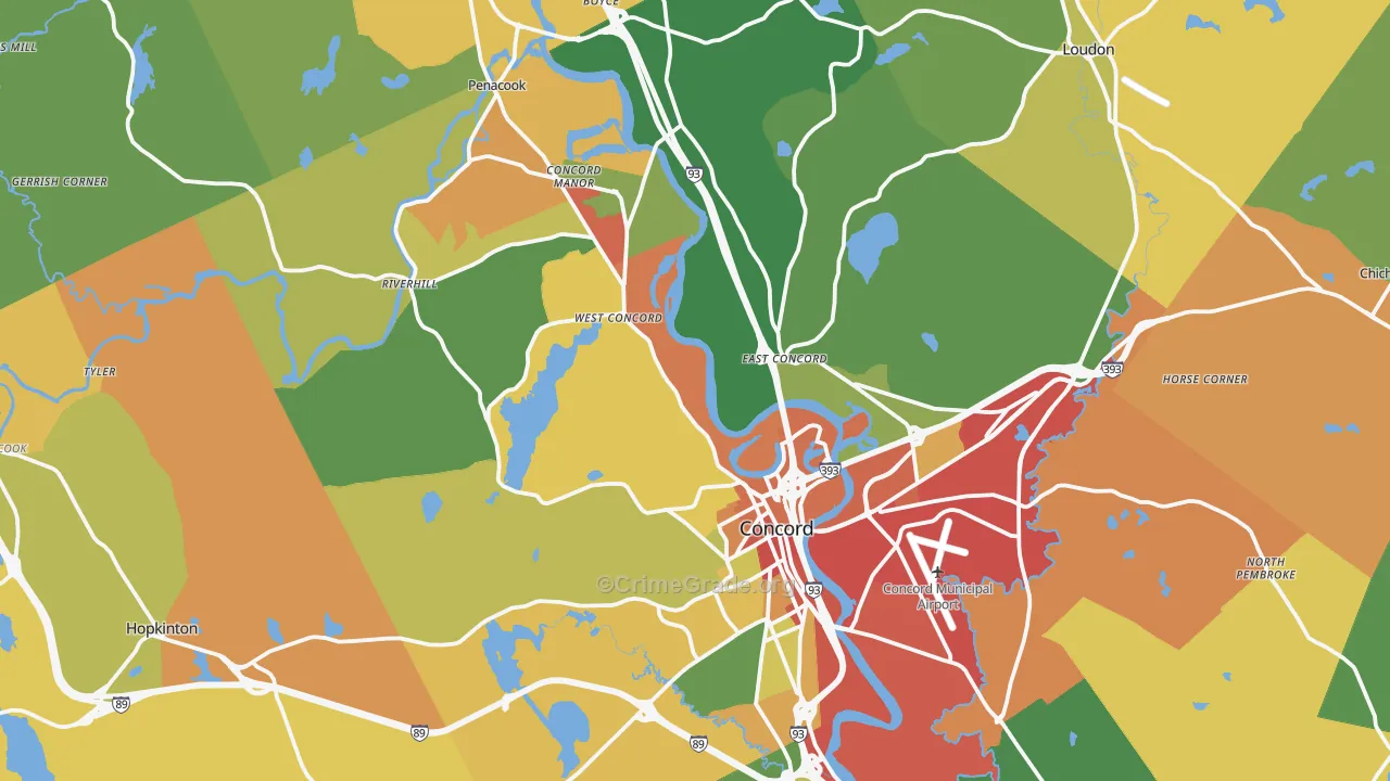 Concord, NH Map of Theft Rates