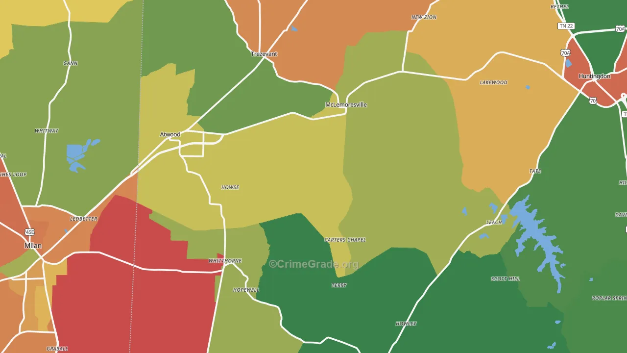 Concord, TN Map of Theft Rates