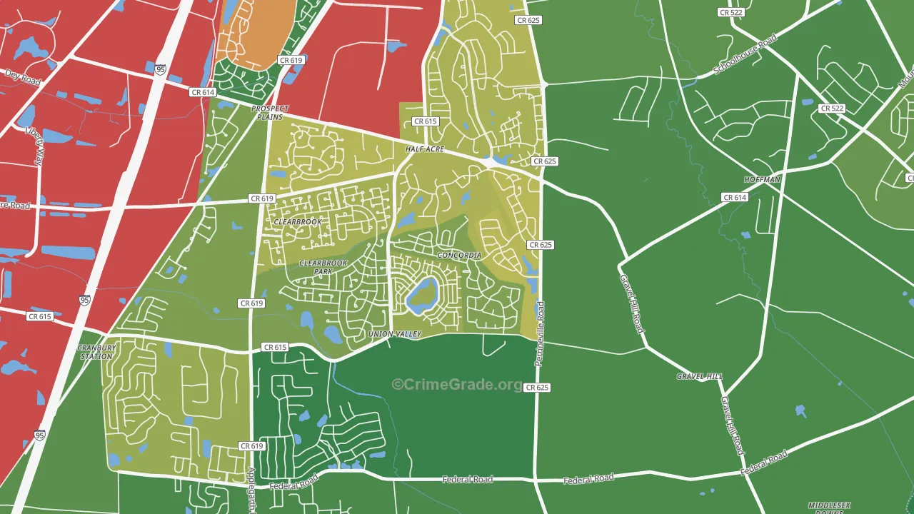 Concordia, NJ Map of Theft Rates
