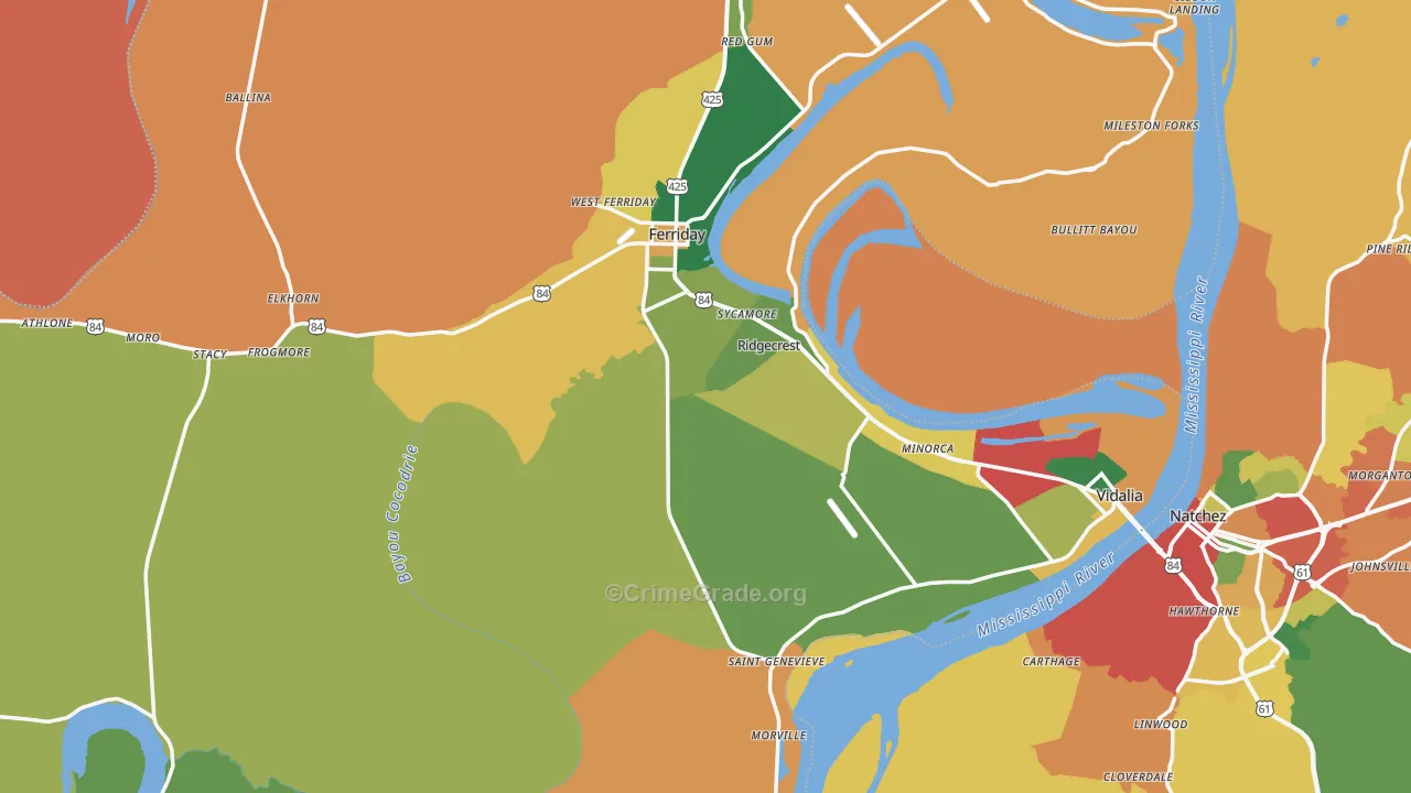 Concordia Parish, LA Map of Theft Rates