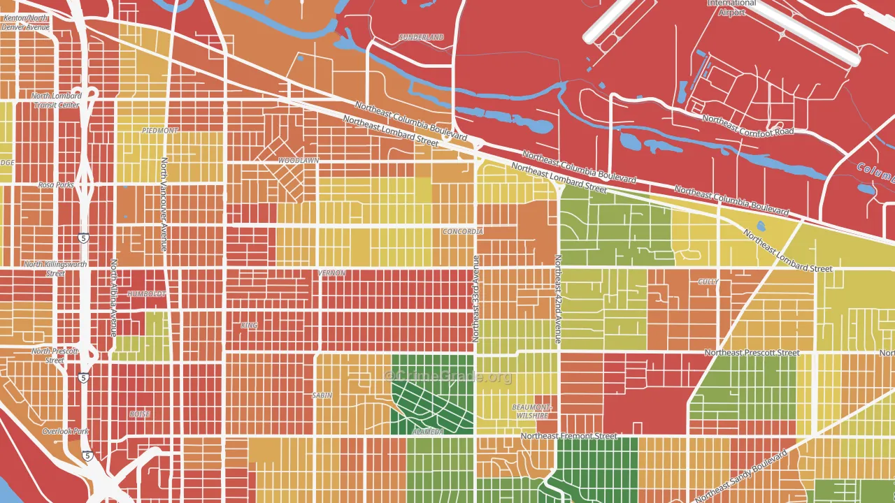 Concordia, Portland, OR Map of Theft Rates