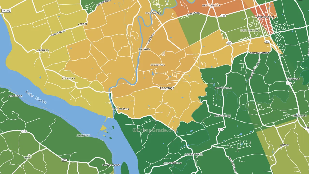 Conestoga, PA Map of Theft Rates