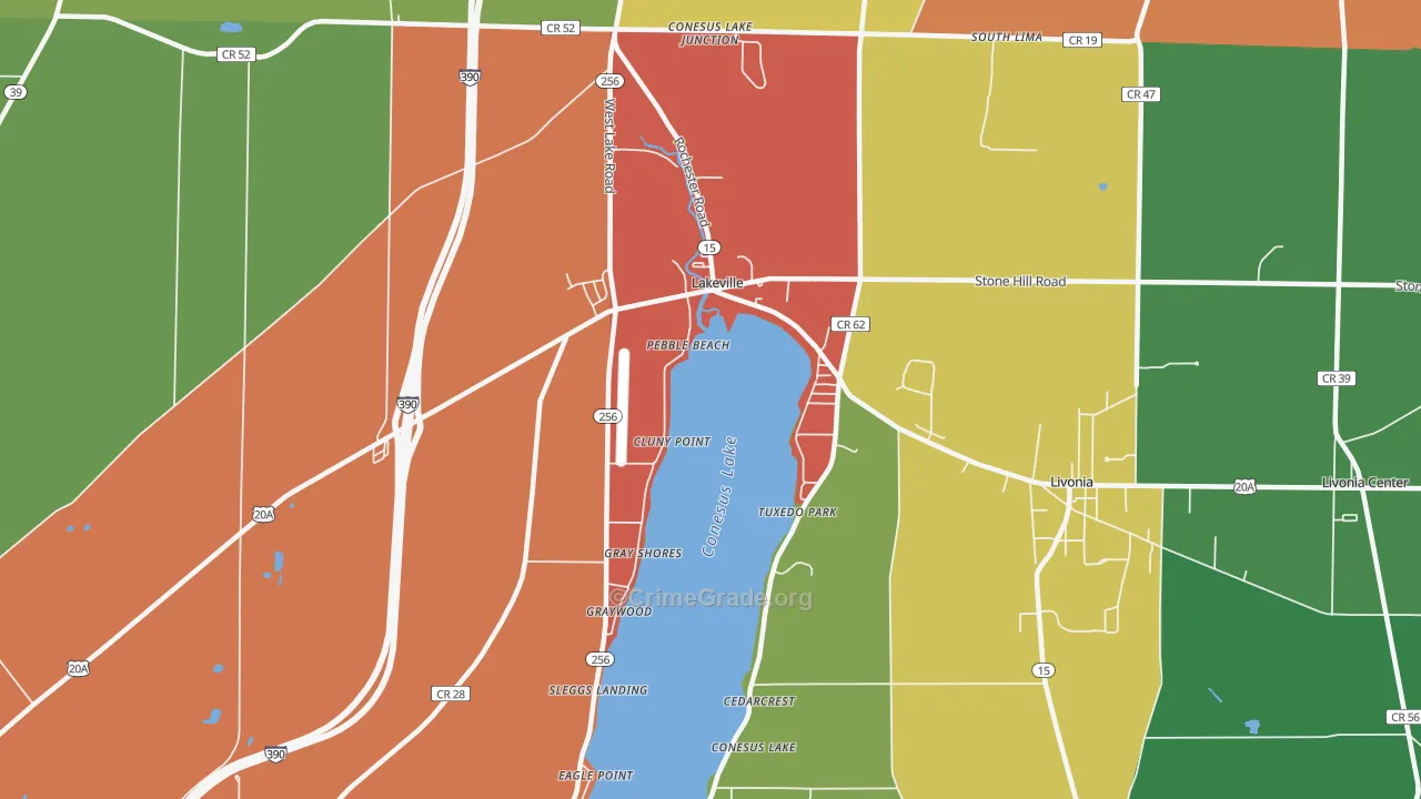 Conesus Lake, NY Map of Theft Rates
