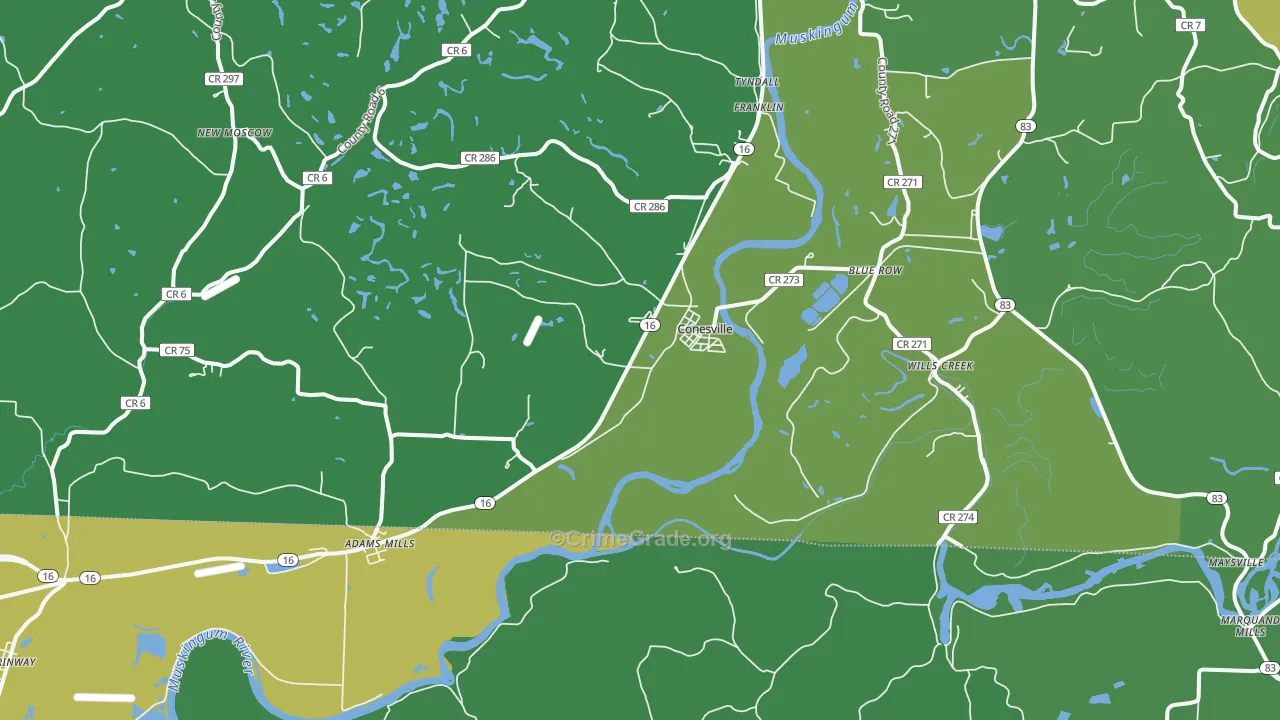 Conesville, OH Map of Theft Rates