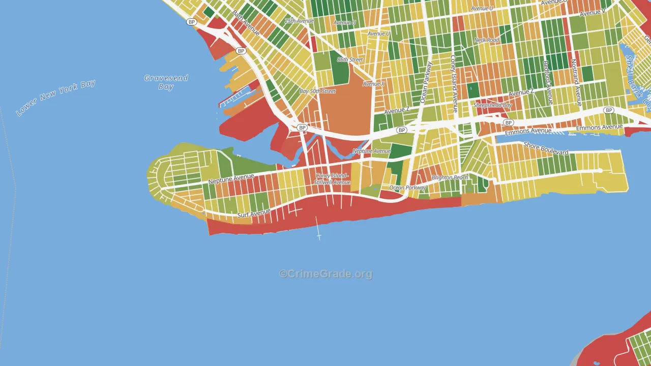 Coney Island, Brooklyn, NY Map of Theft Rates