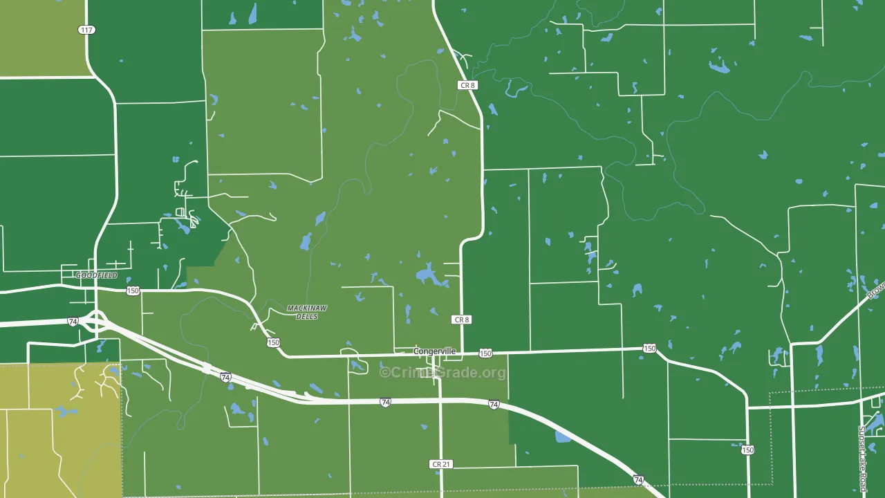 Congerville, IL Map of Theft Rates