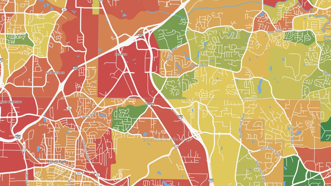 Conley, GA Map of Theft Rates