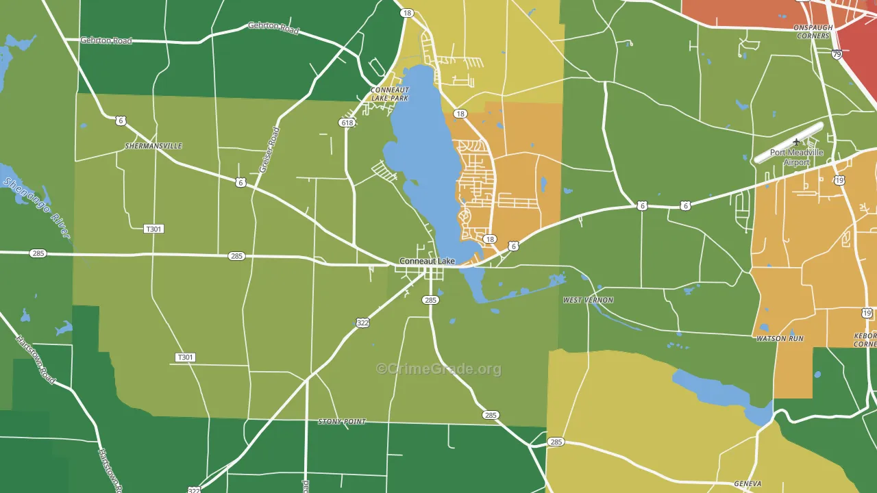 Conneaut Lake, PA Map of Theft Rates