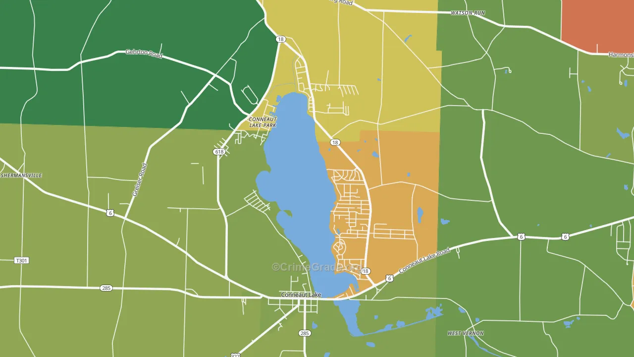 Conneaut Lakeshore, PA Map of Theft Rates