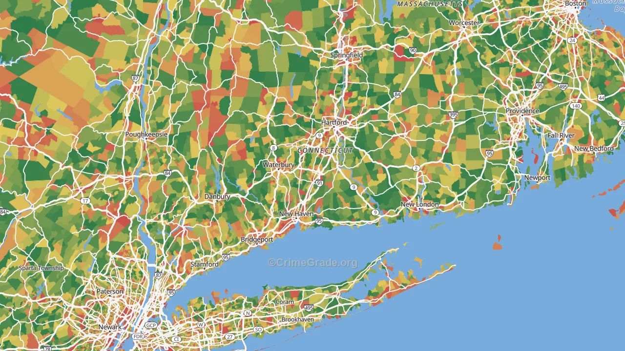 Connecticut Map of Theft Rates