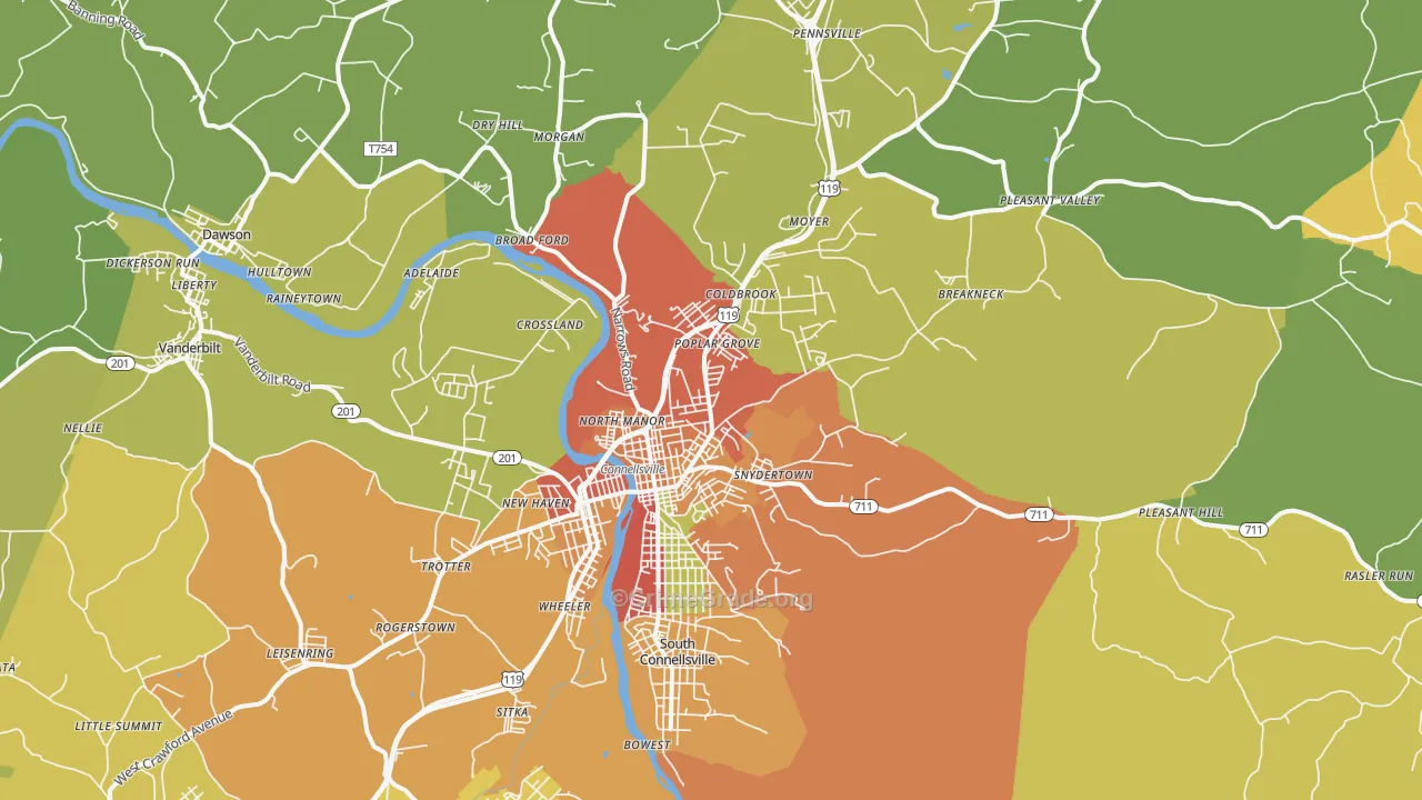 Connellsville, PA Map of Theft Rates