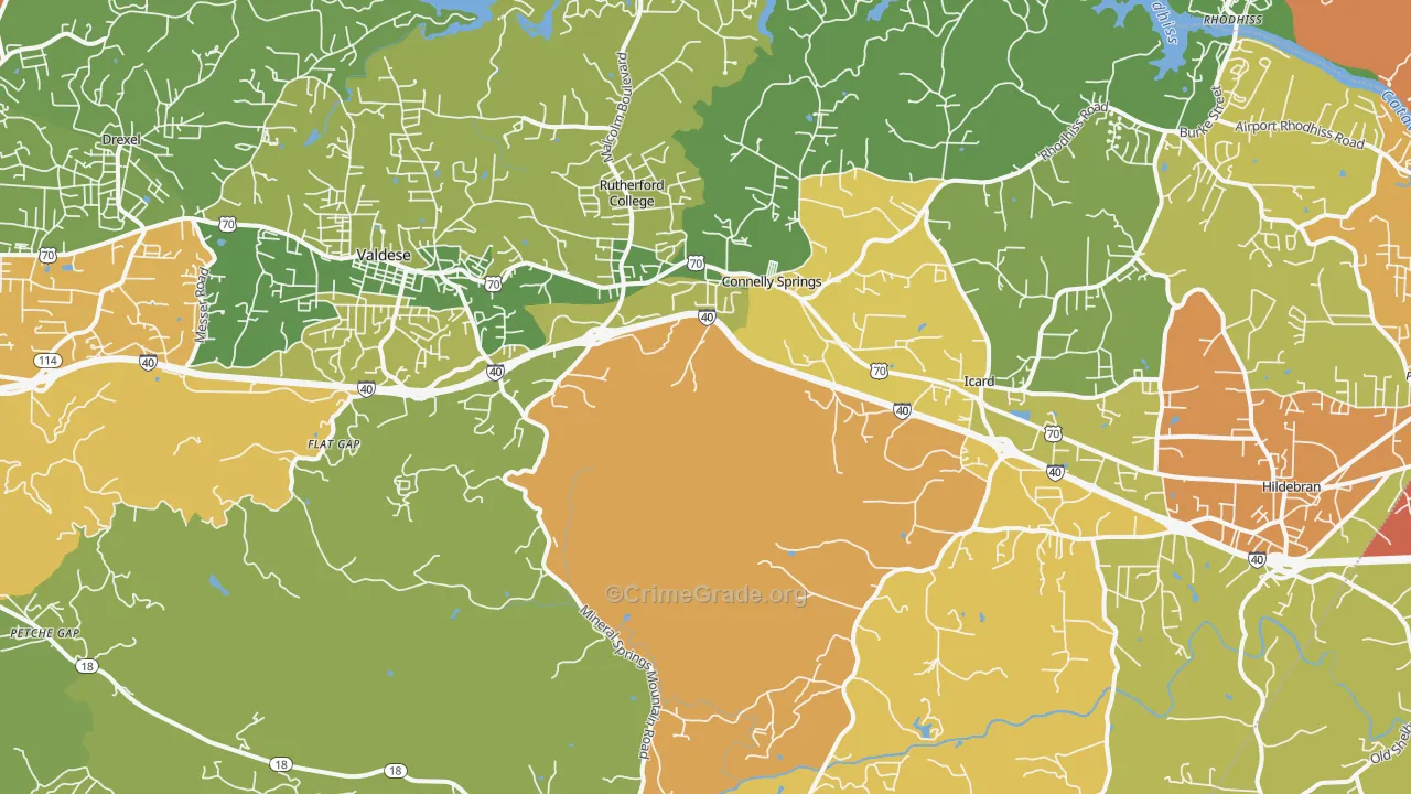 Connelly Springs, NC Map of Theft Rates