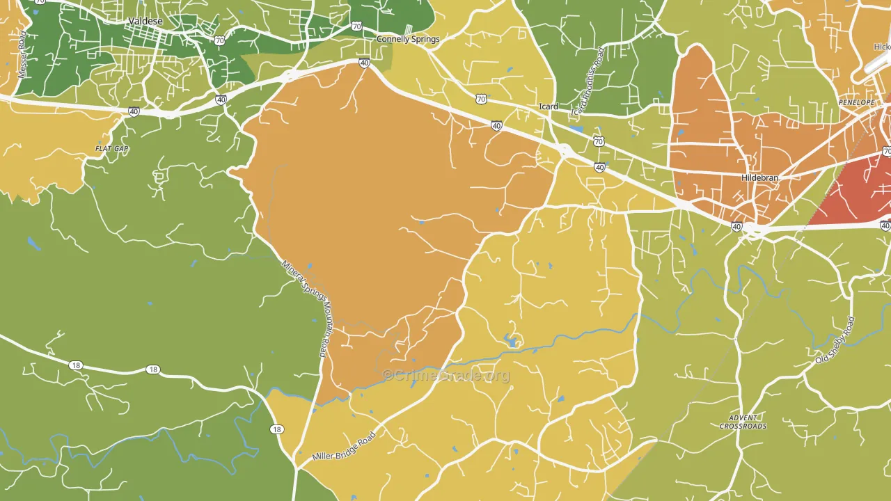 Connellys Springs, NC Map of Theft Rates