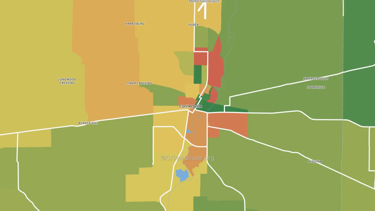 Connersville, IN Map of Theft Rates