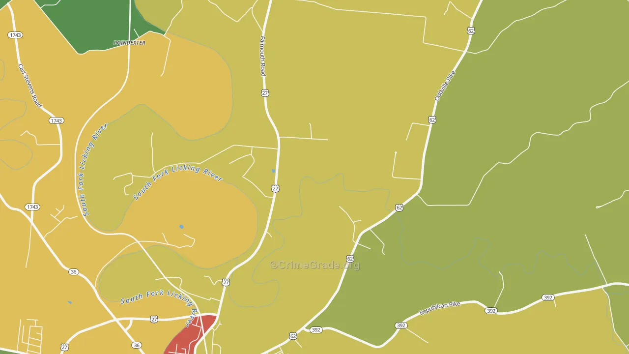 Connersville, KY Map of Theft Rates