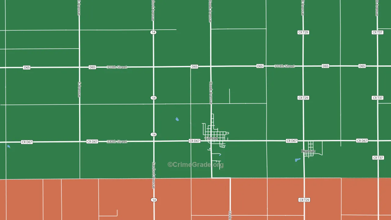 Conrad, IA Map of Theft Rates