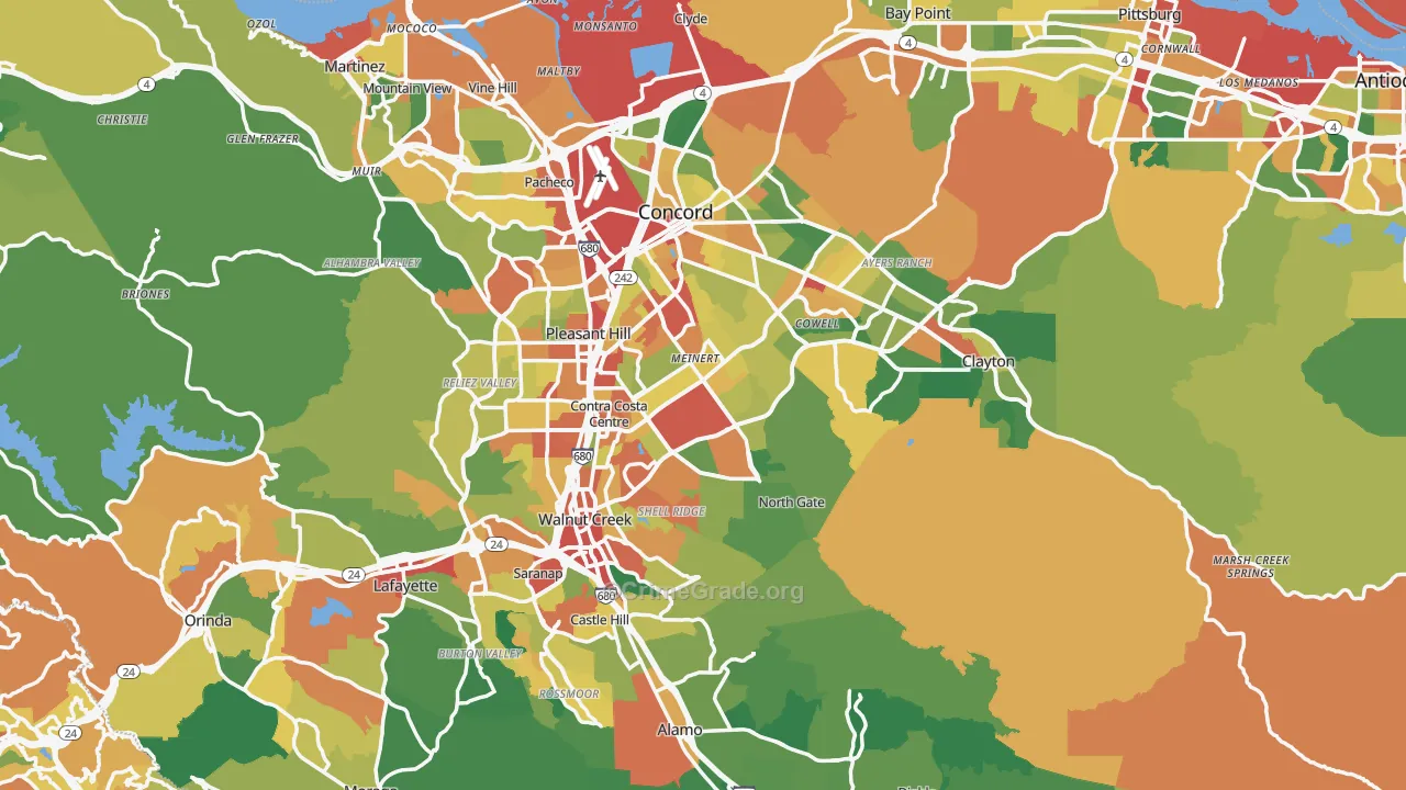 Contra Costa County, CA Map of Theft Rates