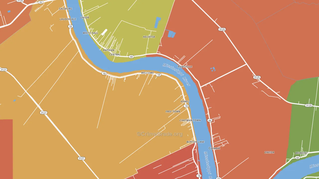 Convent, LA Map of Theft Rates