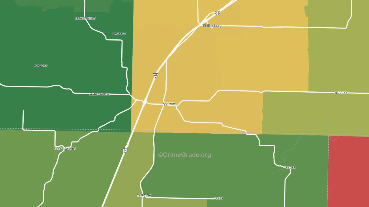 Conway, MO Map of Theft Rates