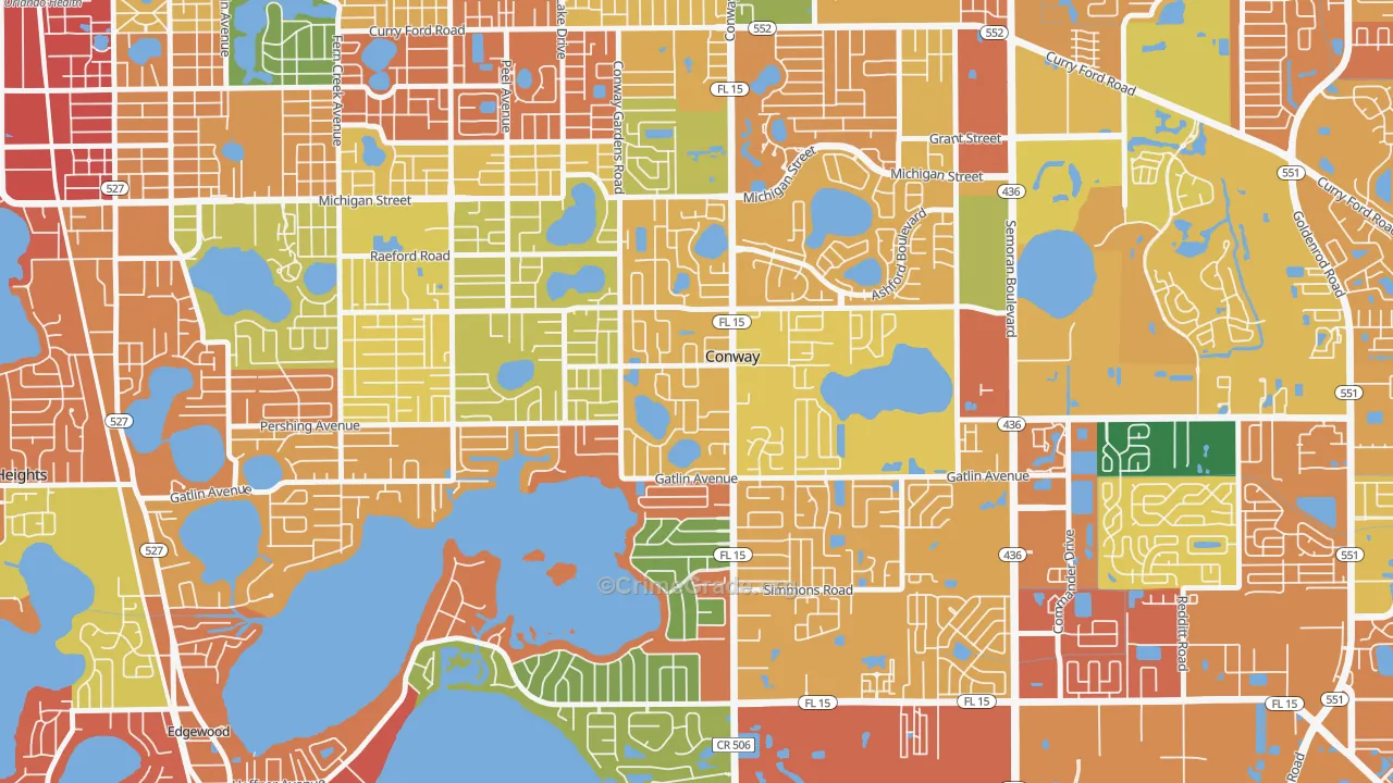 Conway, Orlando, FL Map of Theft Rates