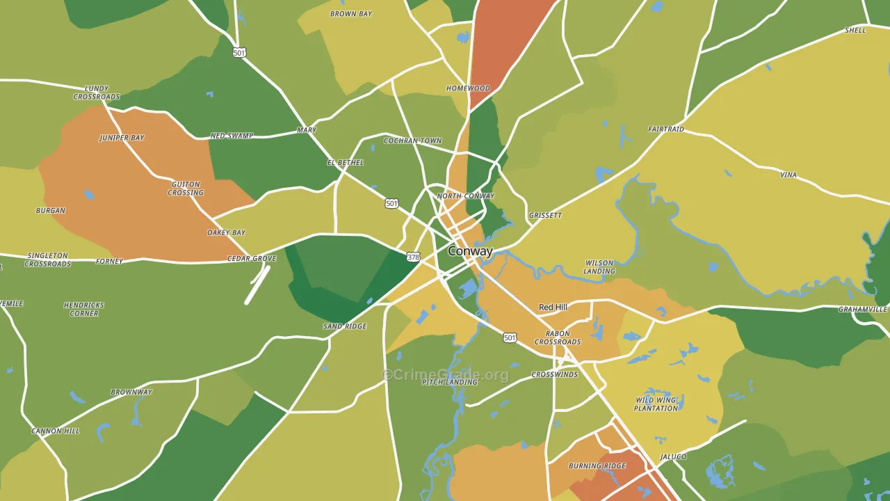 Conway, SC Map of Theft Rates