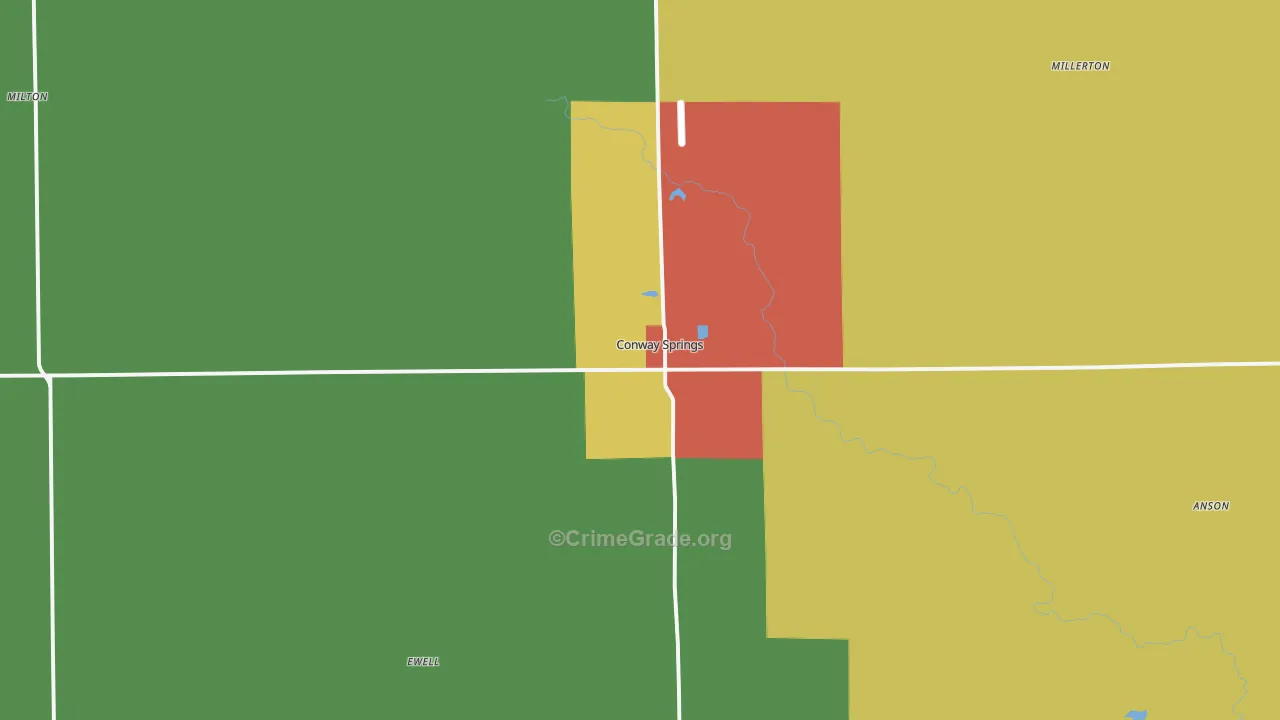 Conway Springs, KS Map of Theft Rates