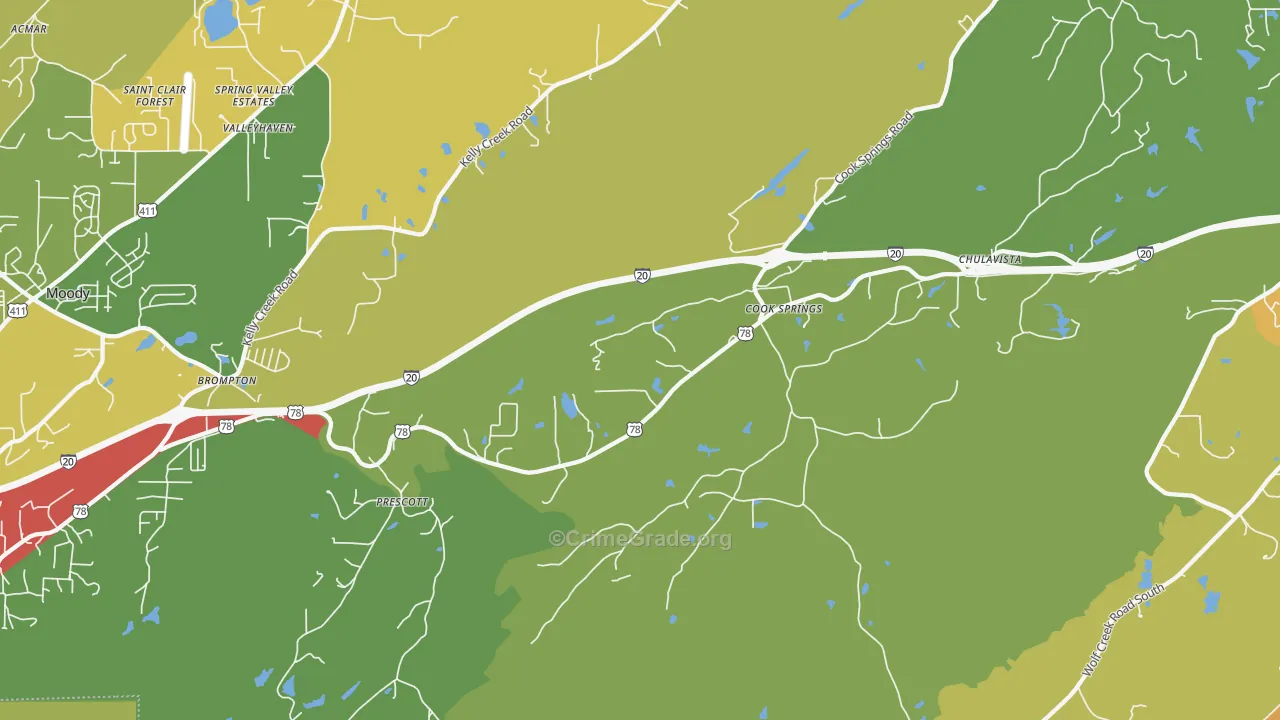 Cook Springs, AL Map of Theft Rates