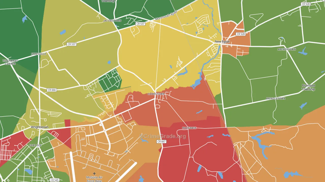 Cookstown, NJ Map of Theft Rates