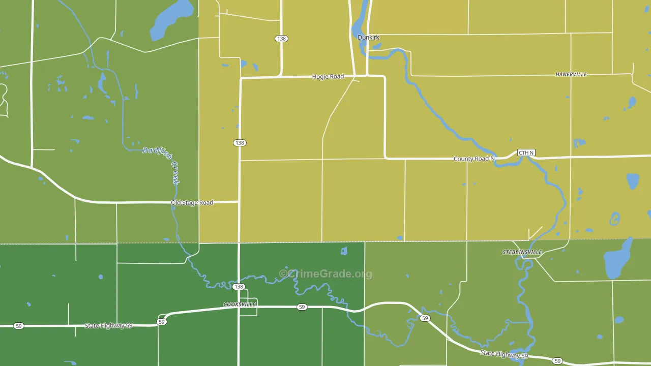 Cooksville, WI Map of Theft Rates