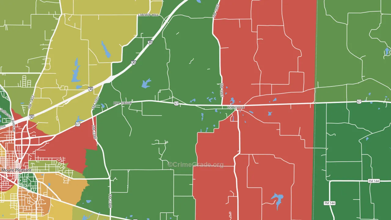 Cookville, TX Map of Theft Rates