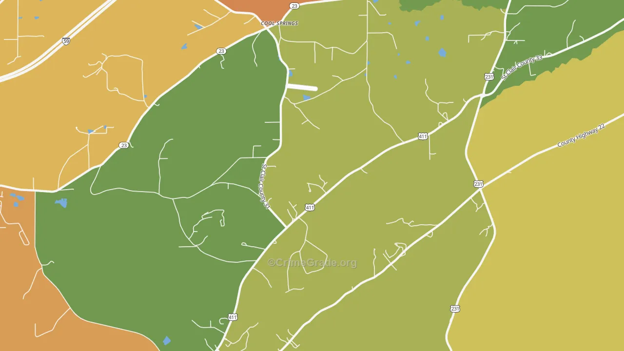 Cool Springs, AL Map of Theft Rates