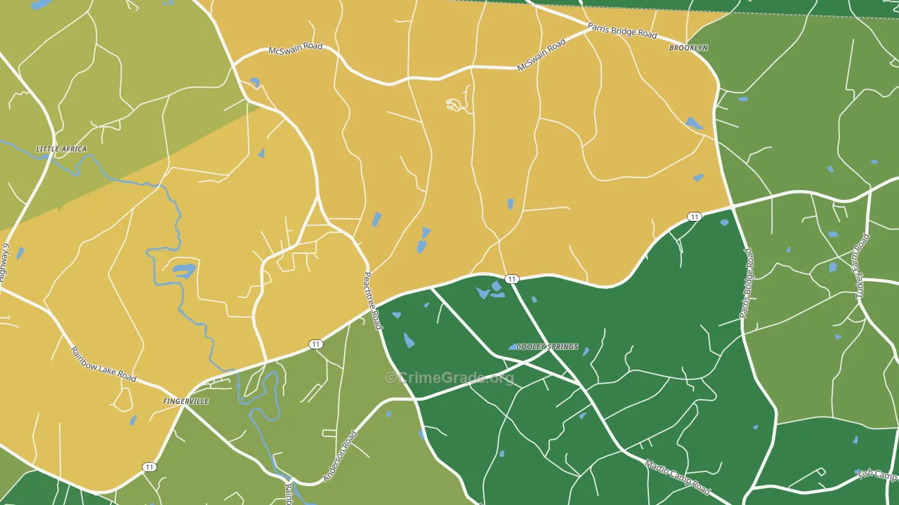 Cooley Springs, SC Map of Theft Rates