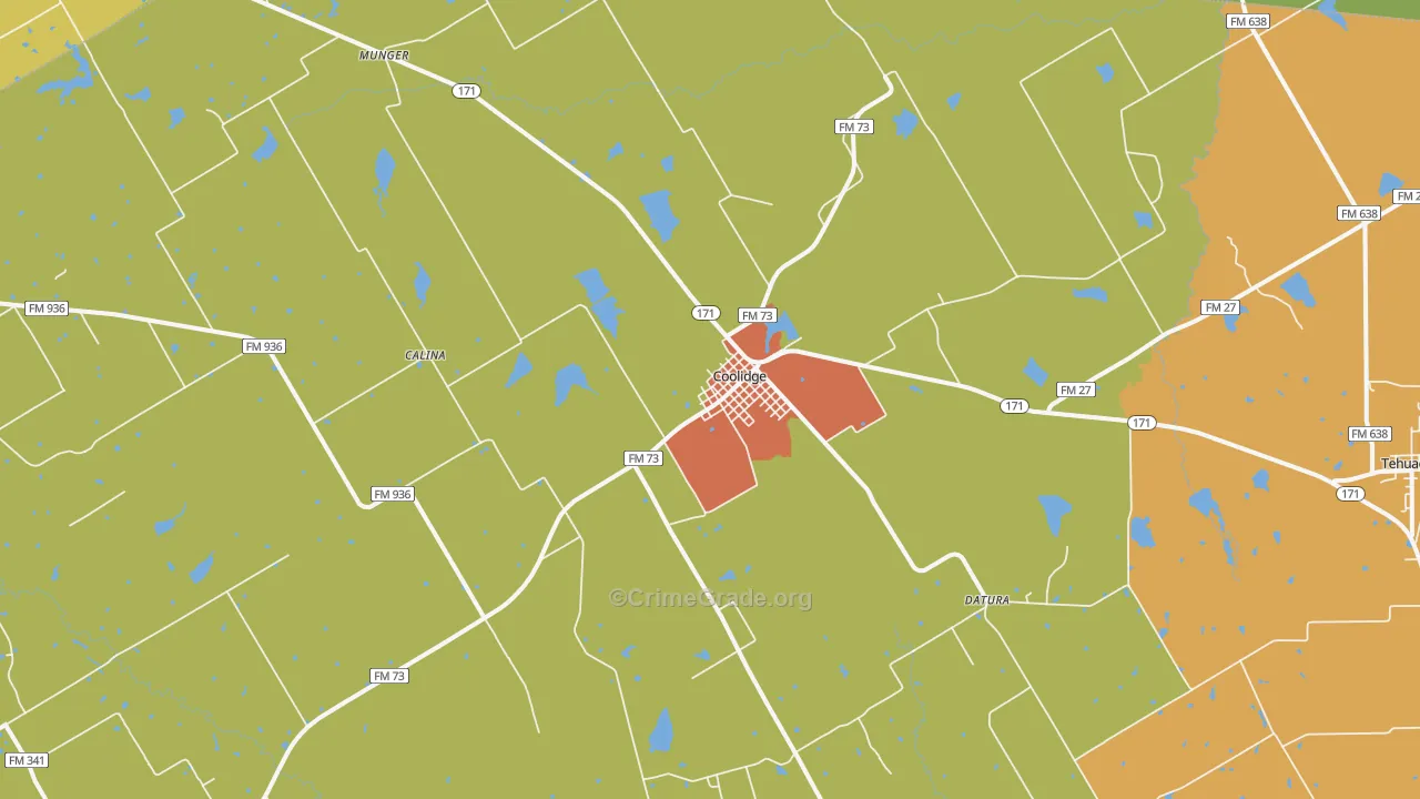 Coolidge, TX Map of Theft Rates