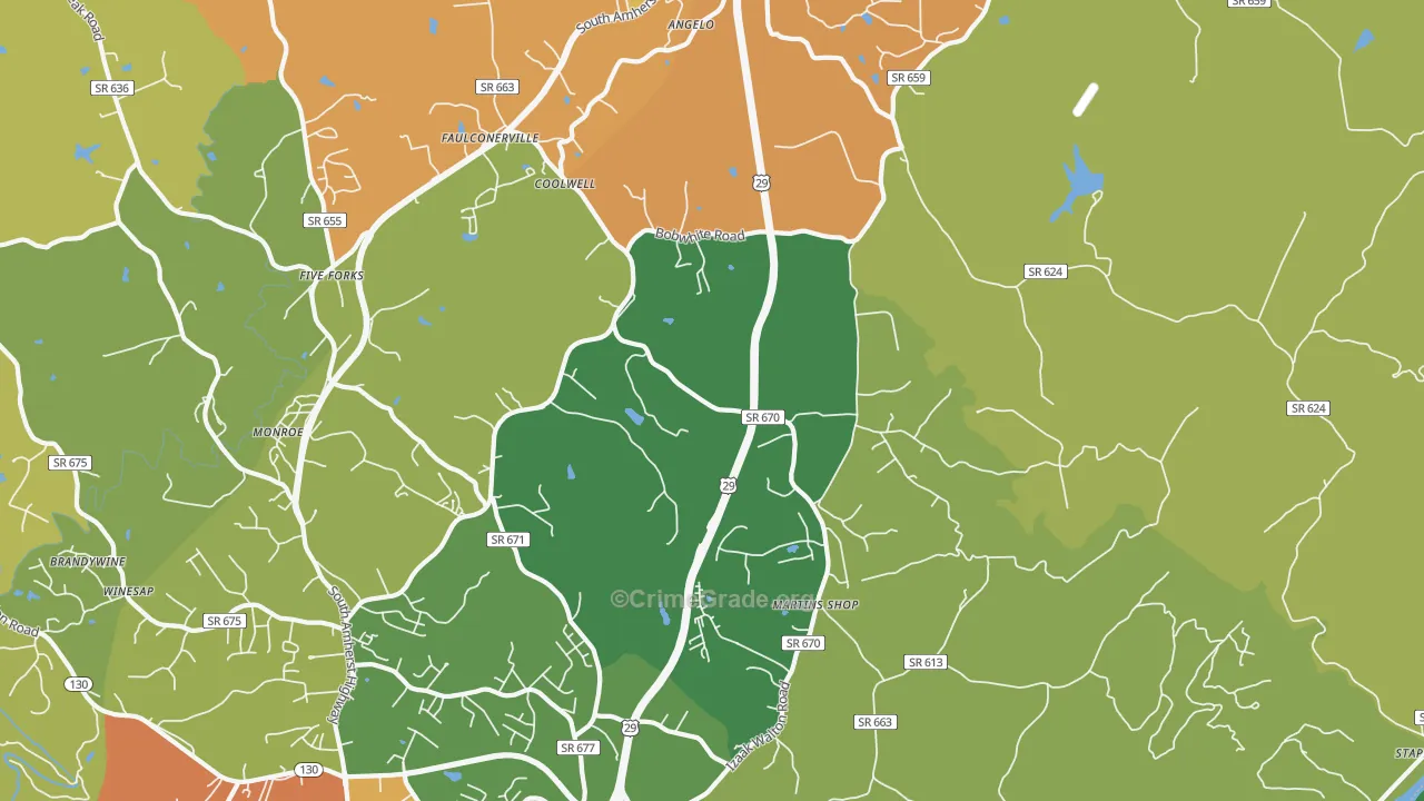 Coolwell, VA Map of Theft Rates