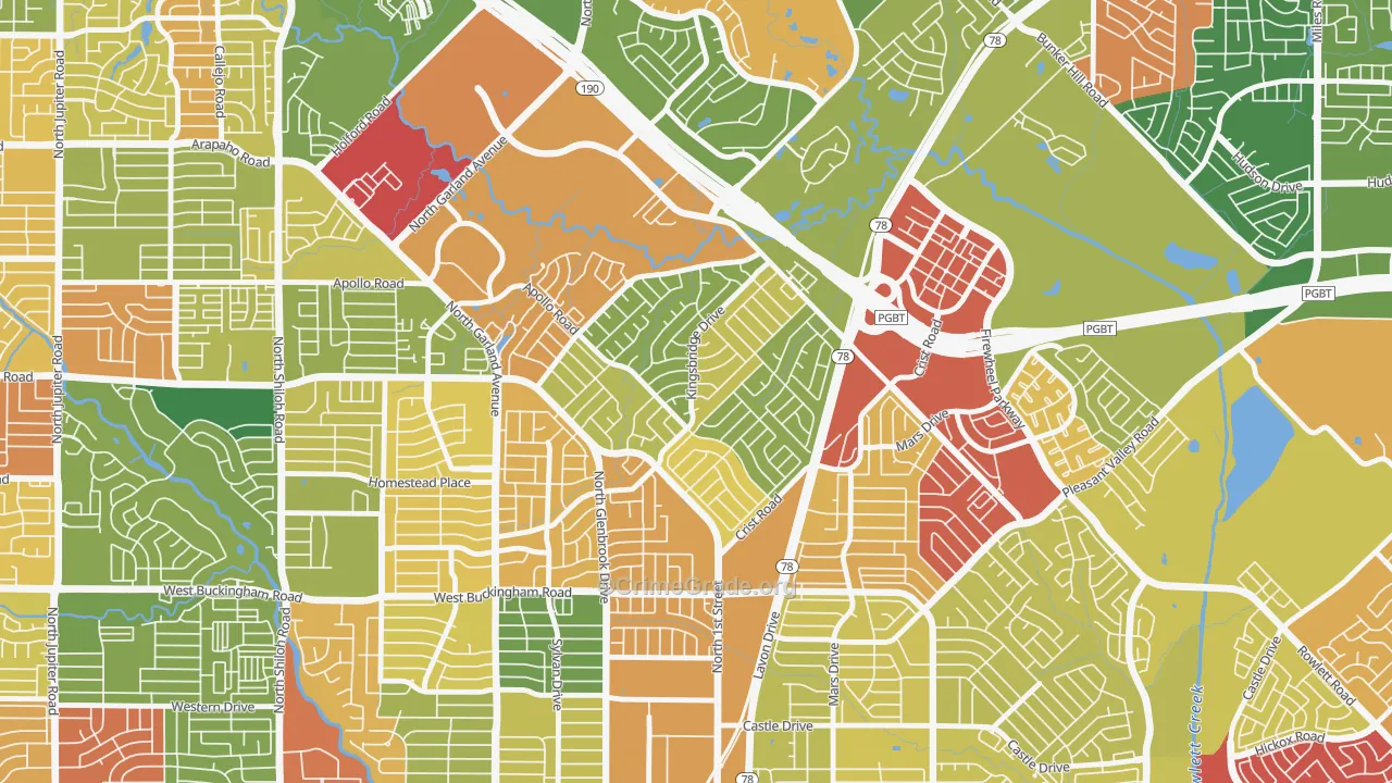 Coomer Creek, Garland, TX Map of Theft Rates
