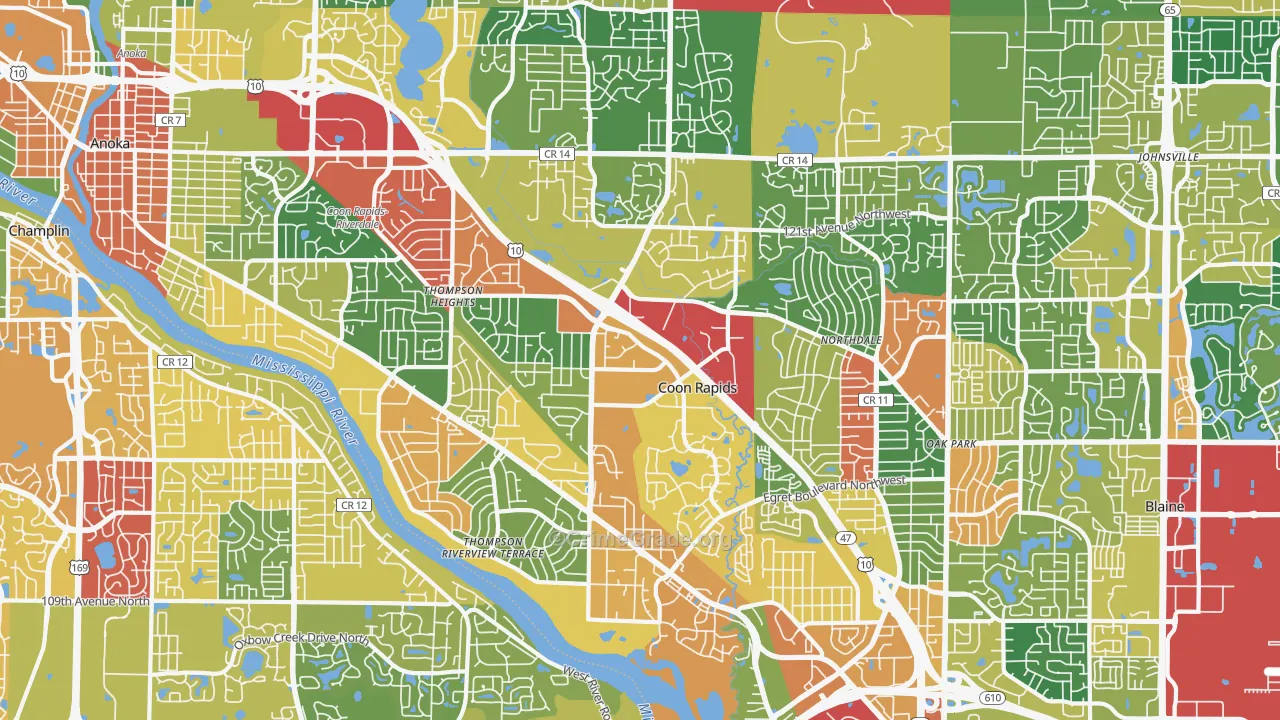 Coon Rapids, MN Map of Theft Rates