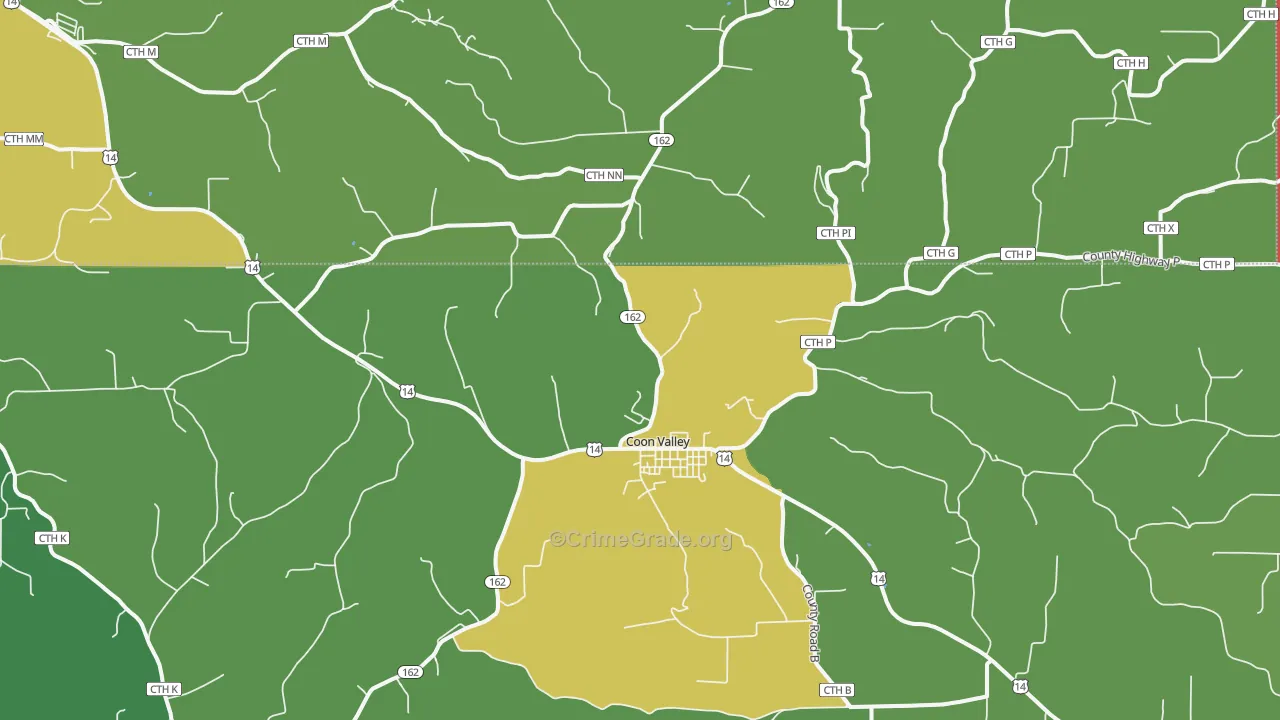 Coon Valley, WI Map of Theft Rates