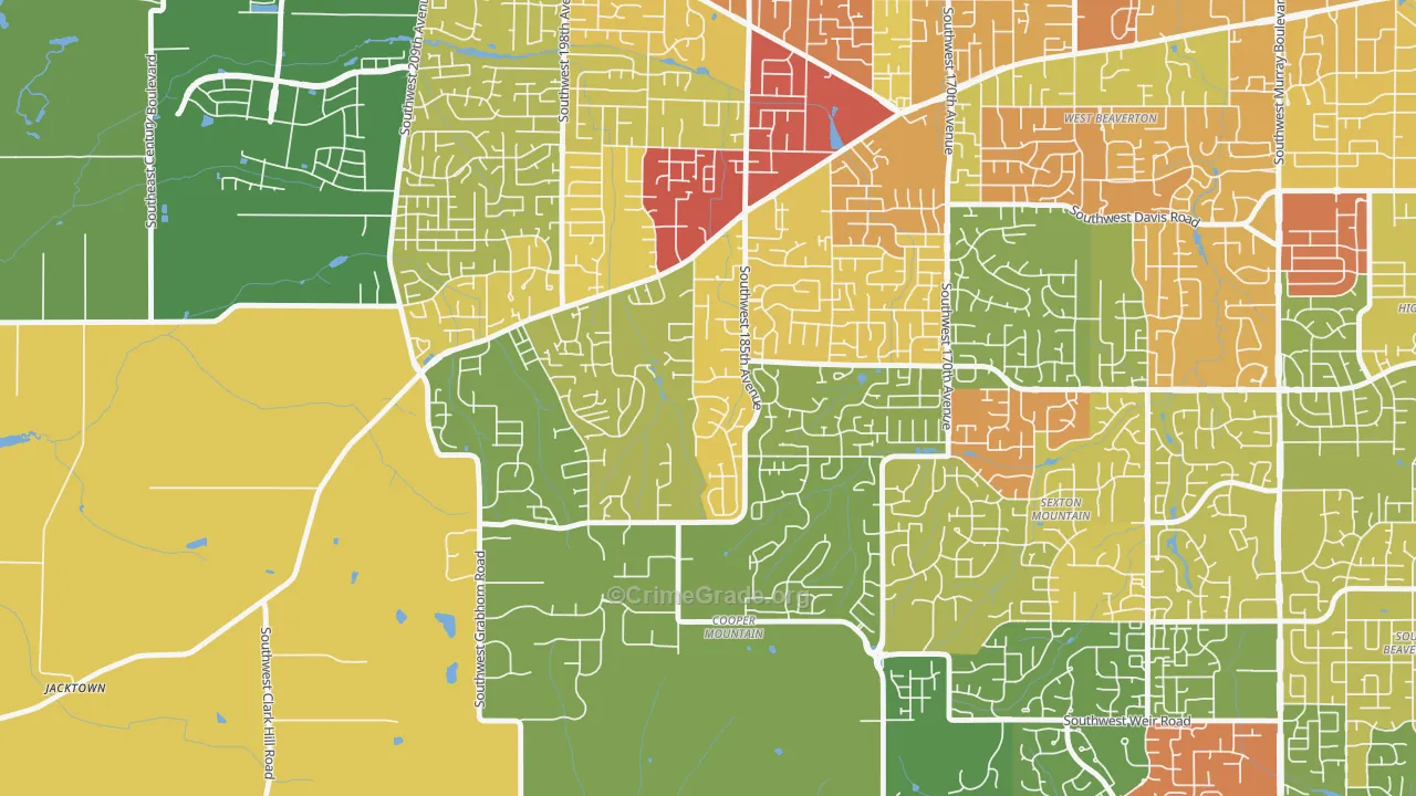 Cooper Mountain Aloha South, Beaverton, OR Map of Theft Rates
