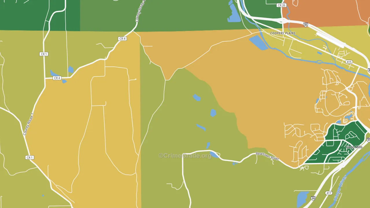Coopers Plains, NY Map of Theft Rates